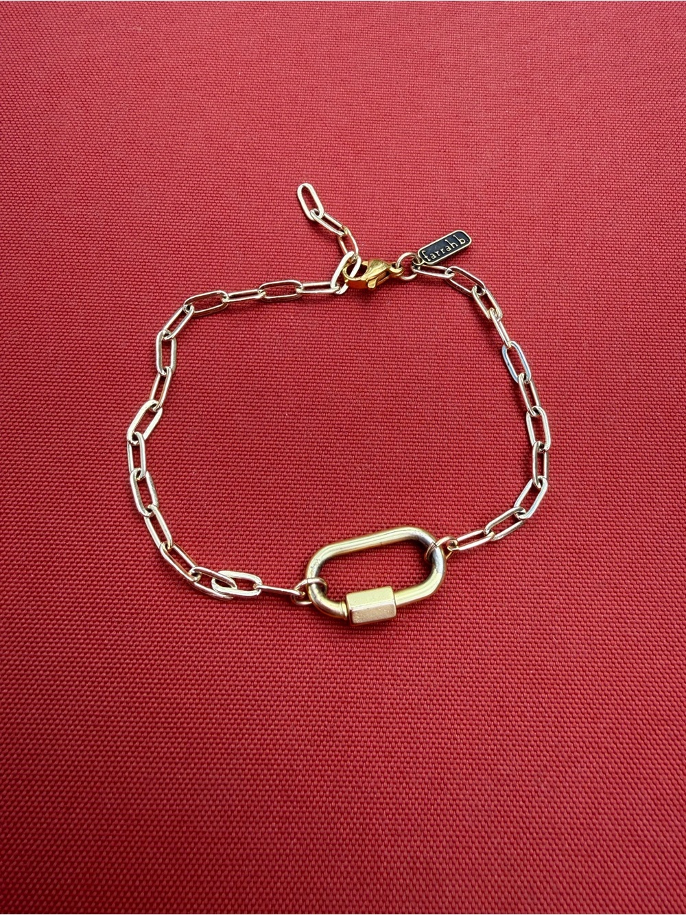 Gold Tone Link Bracelet with Oval Lock Accent